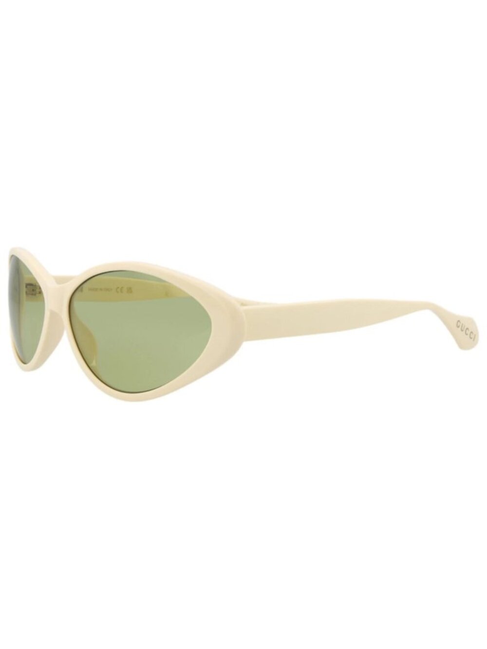New Gucci Women's Sunglasses Round Oval Recycled Acetate Frame Ivory Ivory Green